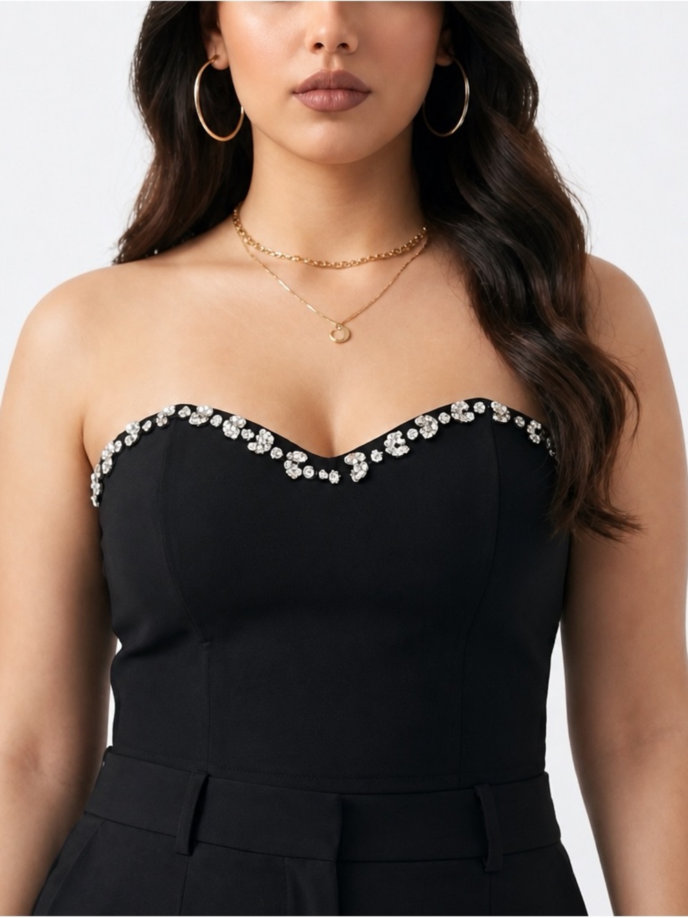 Forever 21 + straplessโ corset top black with rhinestone accents. Padded cups OX